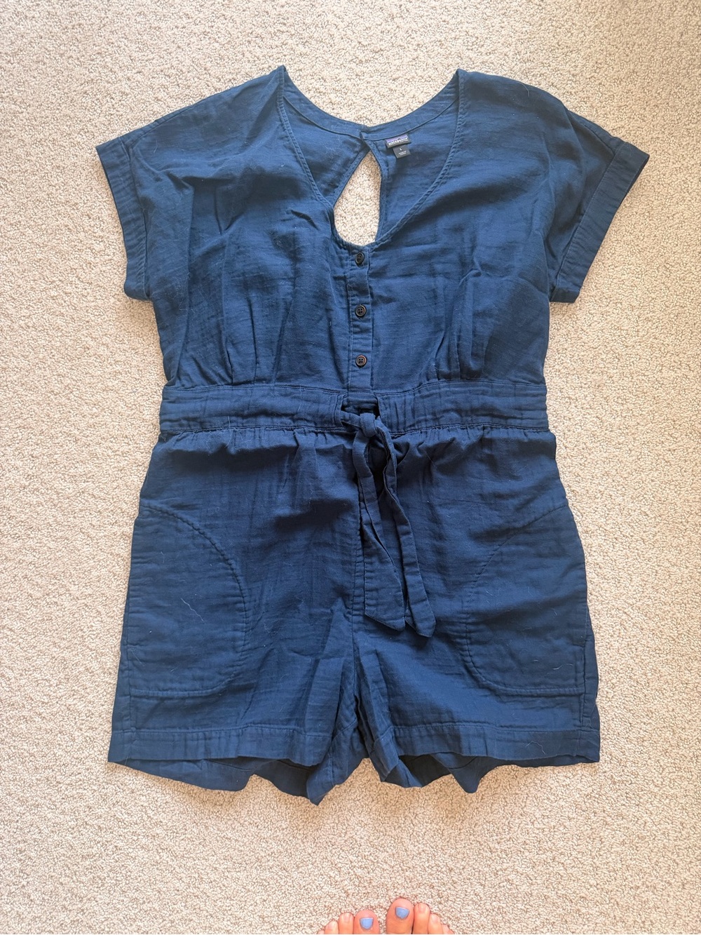 Patagonia Navy Short-Sleeve One-Piece Romper with Tie Waist
